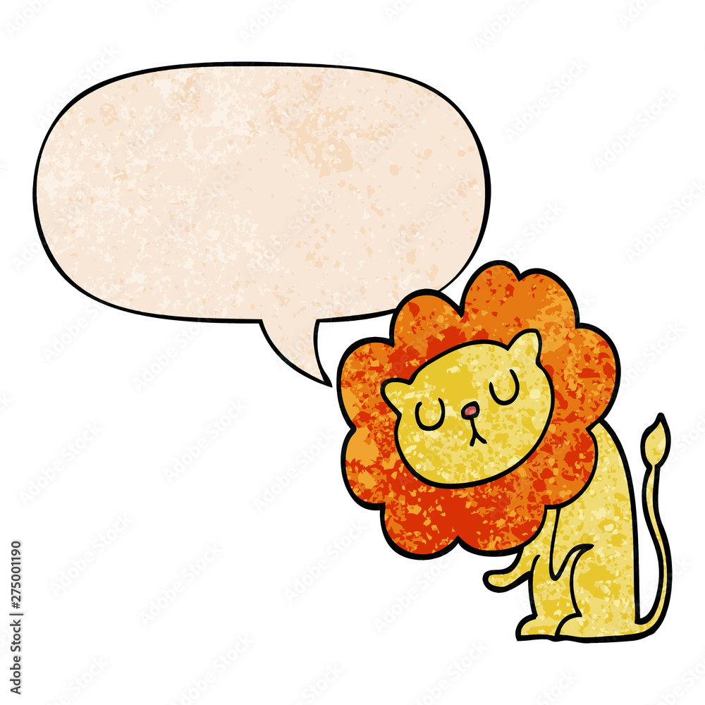 cute cartoon lion and speech bubble in retro texture style cute cartoon lion and speech bubble in retro texture style