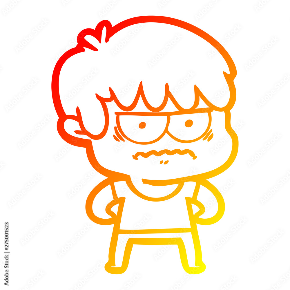 warm gradient line drawing annoyed cartoon boy