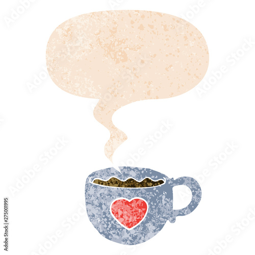 I love coffee cartoon cup and speech bubble in retro textured style
