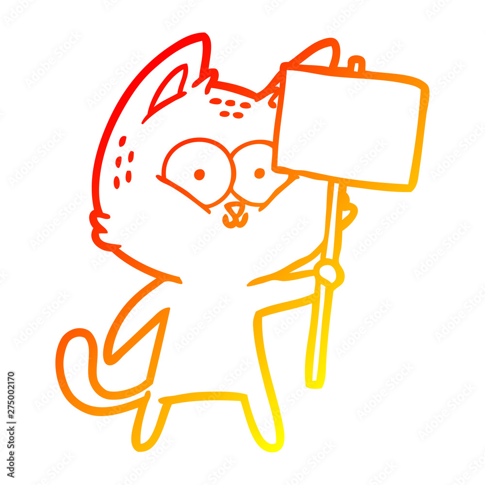 warm gradient line drawing cartoon cat with placard warm gradient line drawing cartoon cat with placard