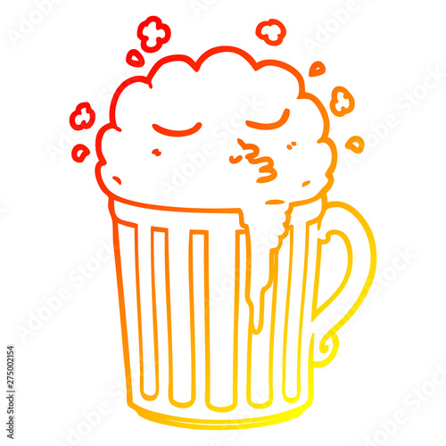 warm gradient line drawing cartoon mug of beer