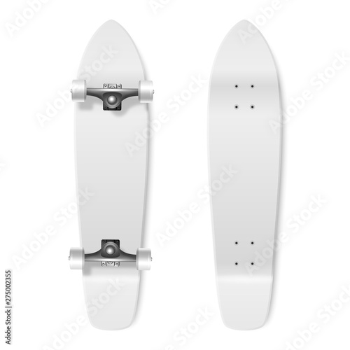 Skateboarding. Vector Realistic 3d Render Blank White Skateboard Icon Set Closeup Isolated on White Background. Design Template of Skate Board Showing the Top and Bottom for Mockup. Top view
