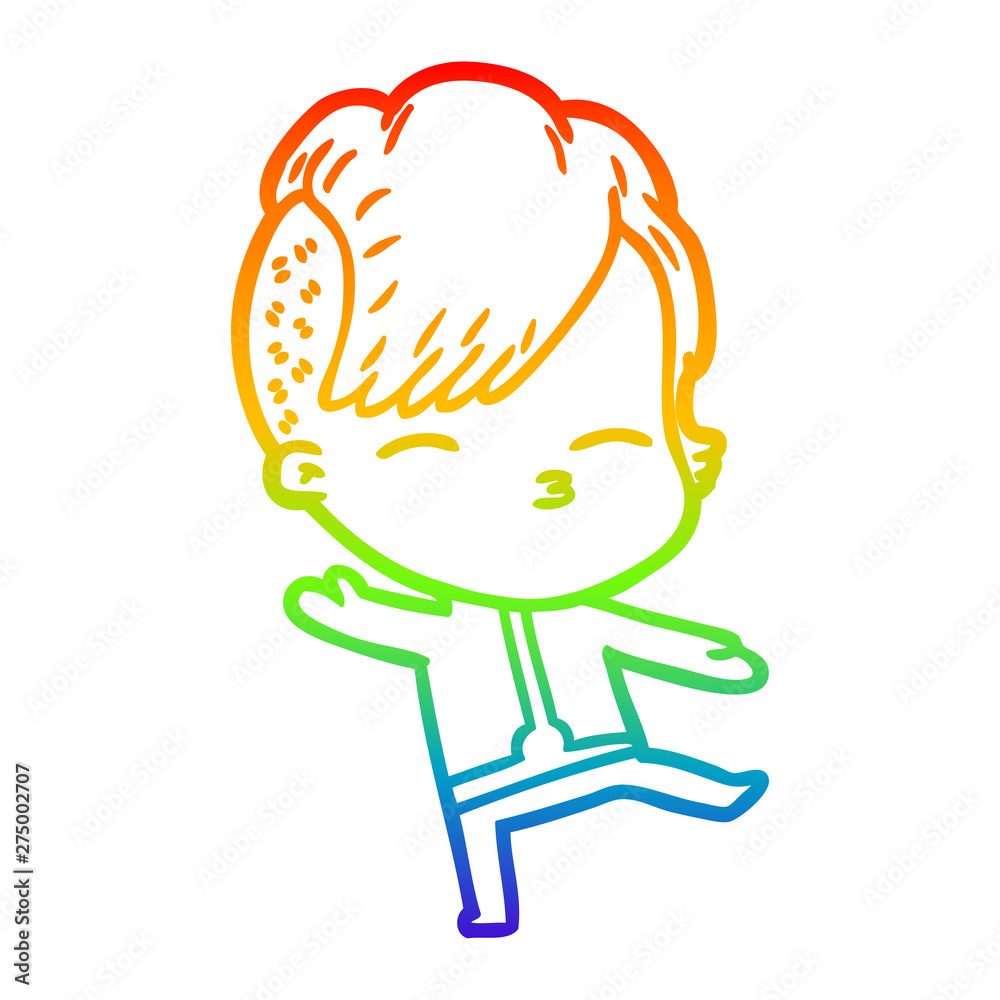rainbow gradient line drawing cartoon girl wearing futuristic clothes rainbow gradient line drawing cartoon girl wearing futuristic clothes
