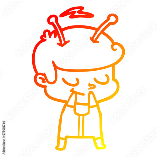 warm gradient line drawing self conscious cartoon spaceman