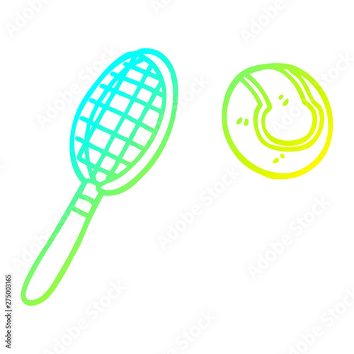 cold gradient line drawing cartoon tennis racket and ball photo