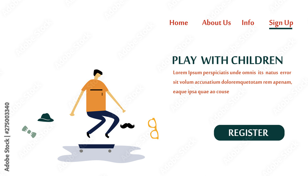 Landing Page Play With Children, Kids Zone Modern Vector Illustration Concept for Website Template and Mobile Website Development