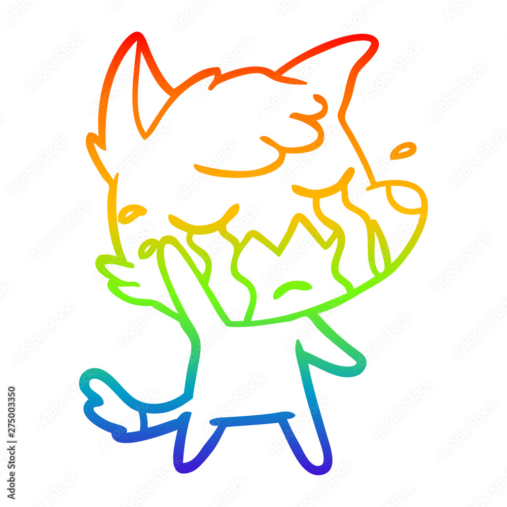rainbow gradient line drawing crying waving fox cartoon rainbow gradient line drawing crying waving fox cartoon