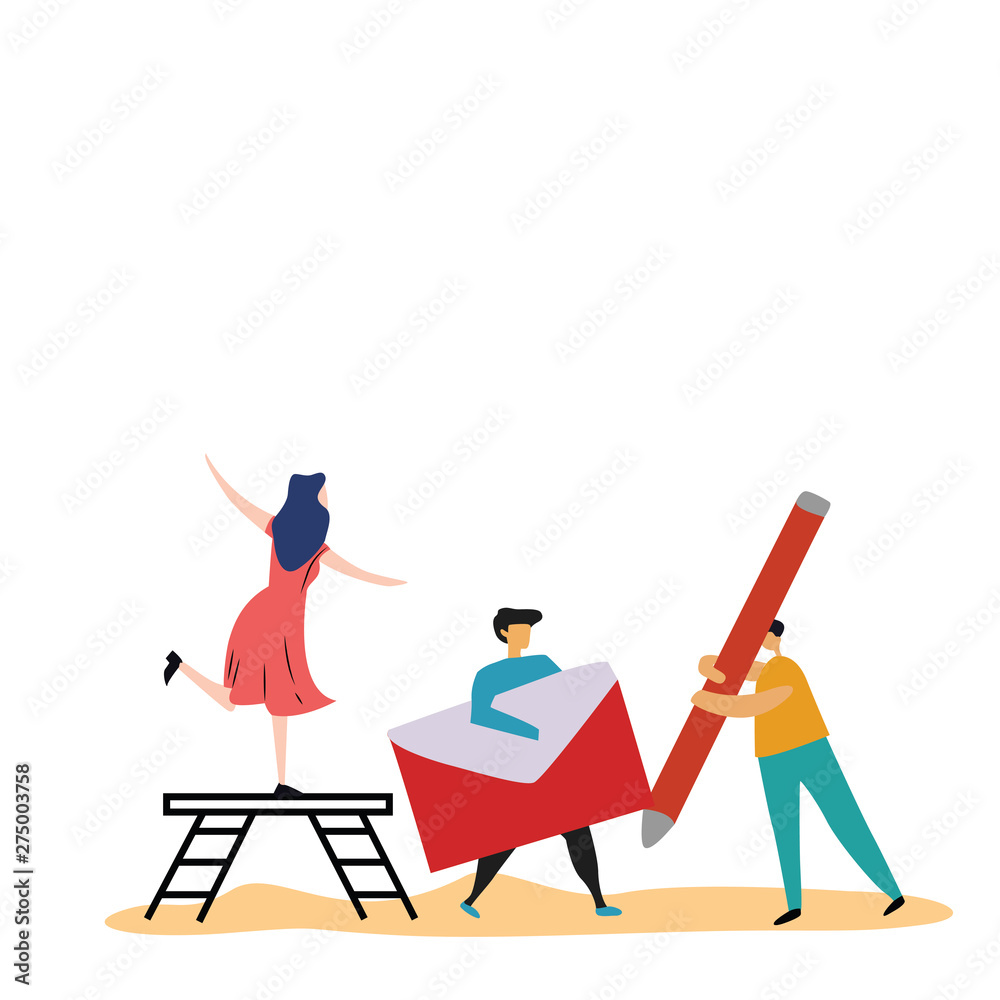 Fototapeta premium teamwork activity and interacting for idea, business, technology vector template flat design