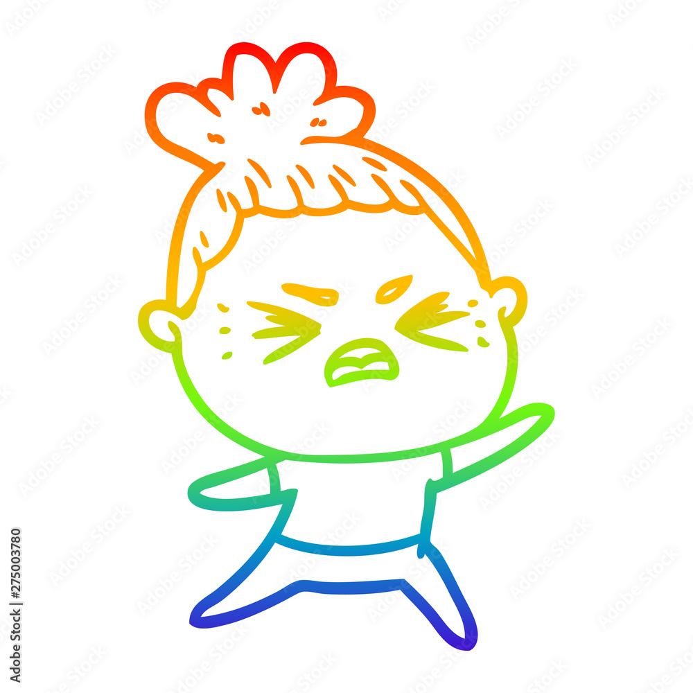 rainbow gradient line drawing cartoon angry woman rainbow gradient line drawing cartoon angry woman