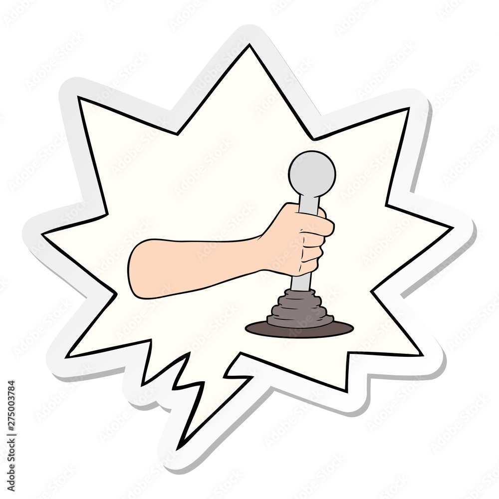 cartoon hand pulling lever and speech bubble sticker Stock Vector | Adobe  Stock