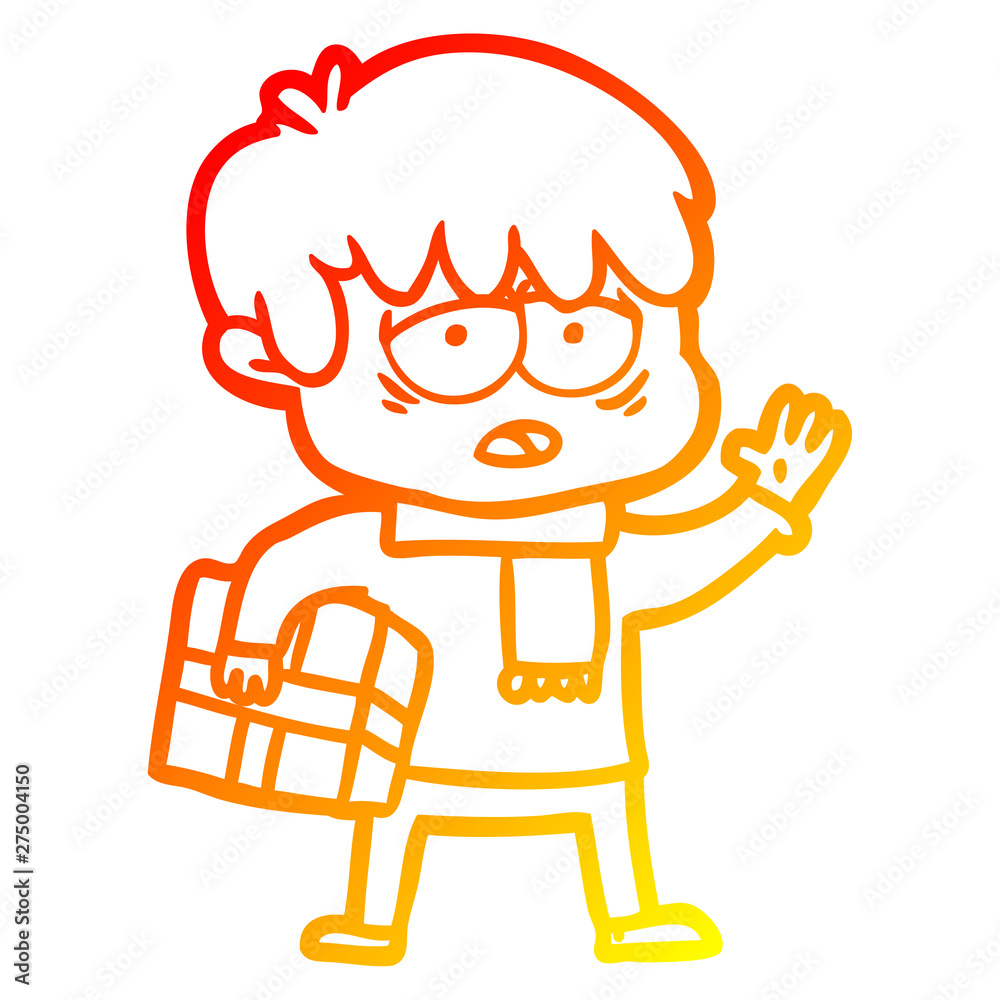 warm gradient line drawing cartoon exhausted boy