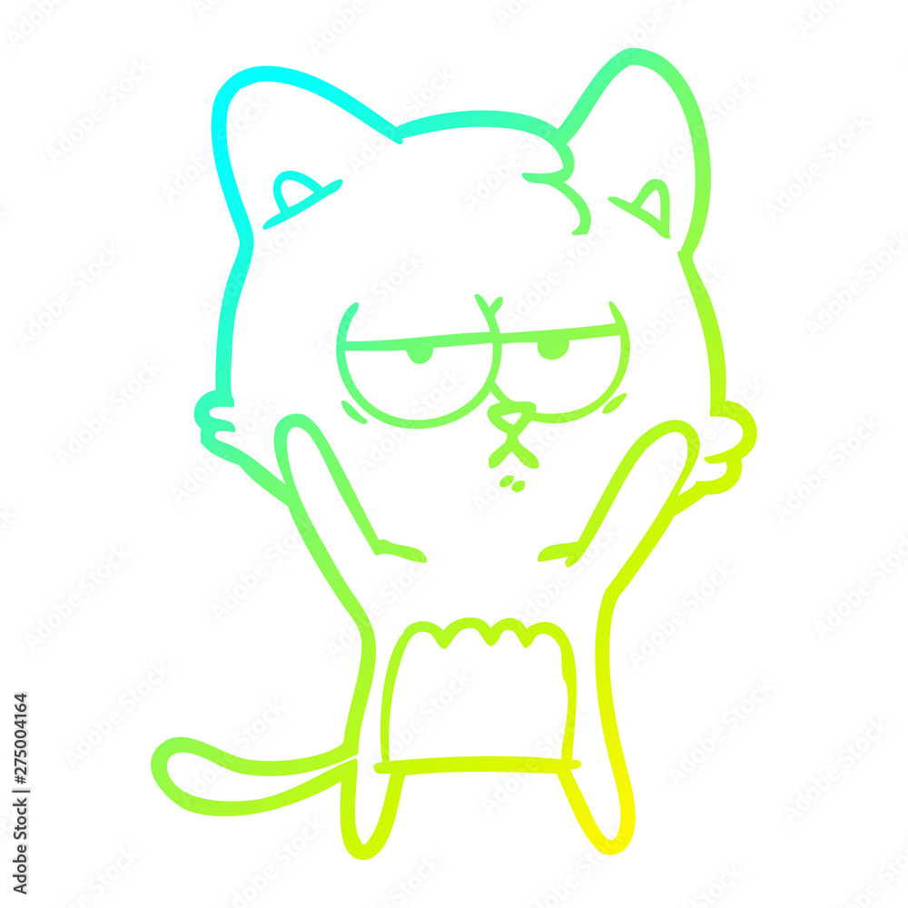 cold gradient line drawing bored cartoon cat