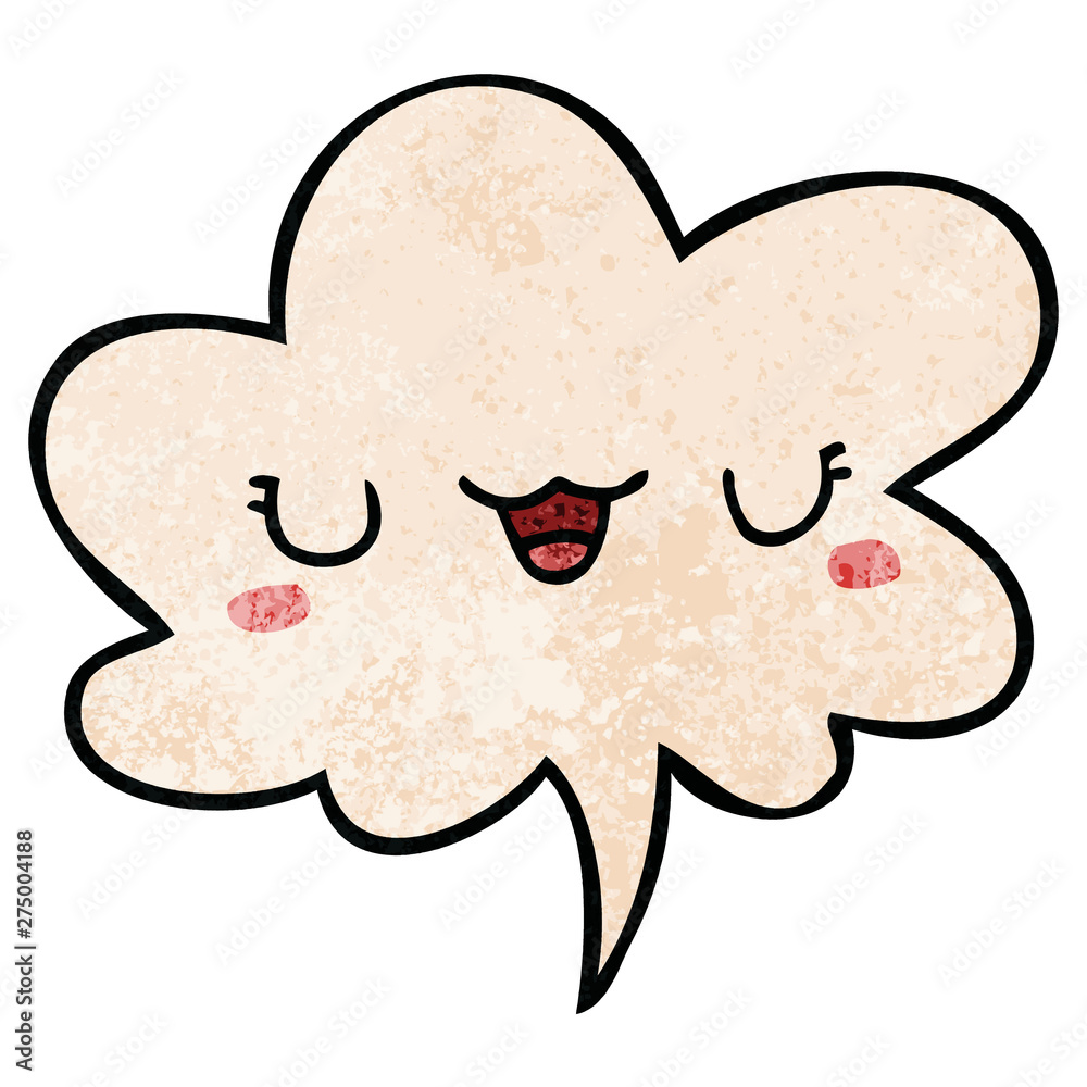 cute cartoon face and speech bubble in retro texture style cute cartoon face and speech bubble in retro texture style