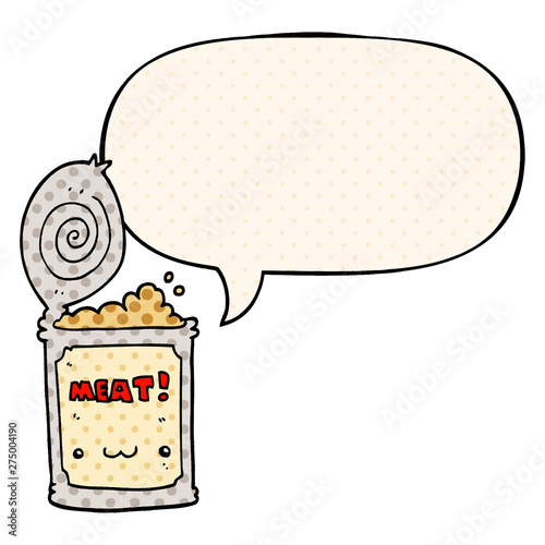 cartoon canned food and speech bubble in comic book style