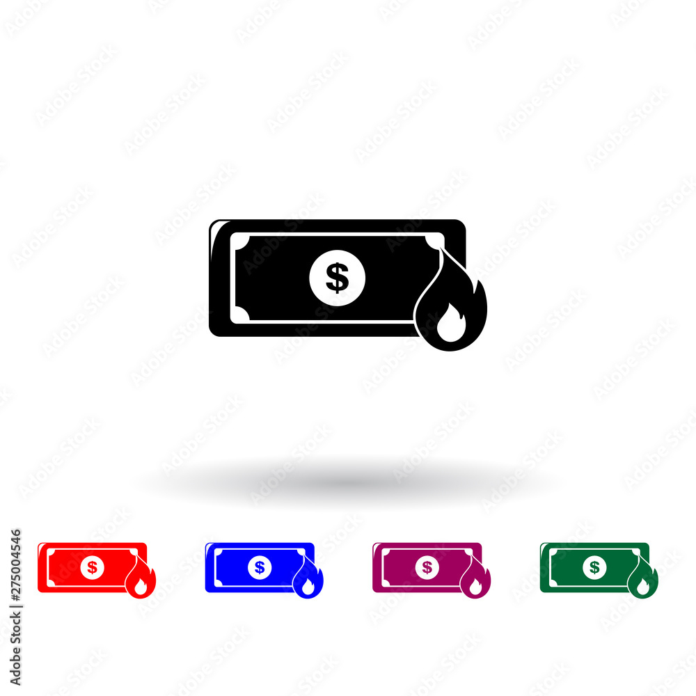 burning bill multi color icon. Elements of finance set. Simple icon for websites, web design, mobile app, info graphics burning bill multi color icon. Elements of finance set. Simple icon for websites, web design, mobile app, info graphics
