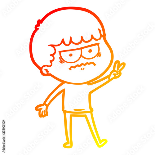 warm gradient line drawing cartoon annoyed man