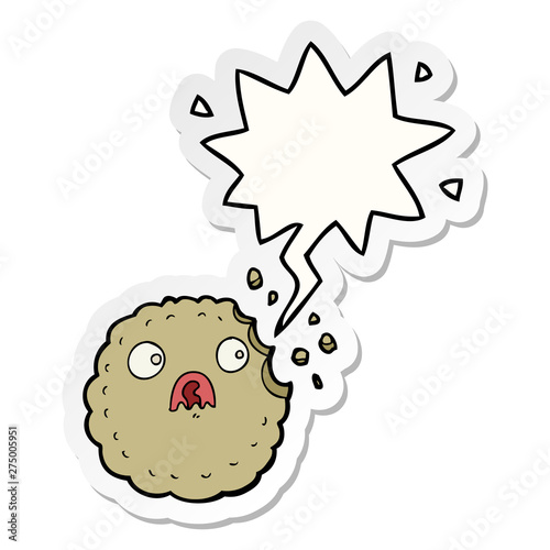 frightened cookie cartoon and speech bubble sticker