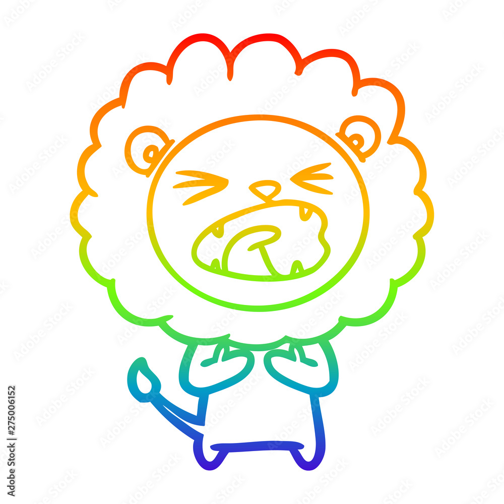 rainbow gradient line drawing cartoon lion