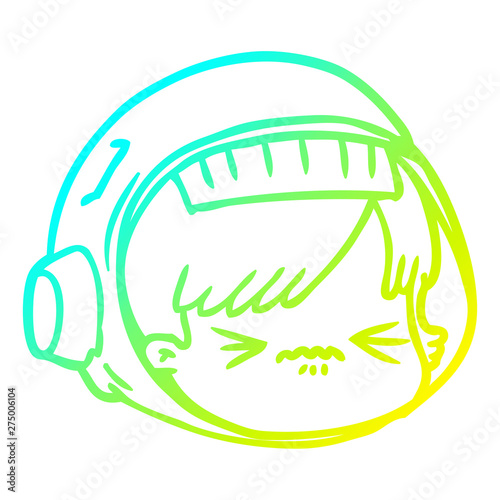 cold gradient line drawing cartoon stressed astronaut face