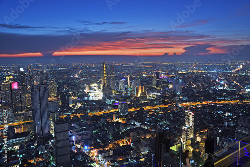 Bangkok  Thailand -April 16  2019  Night light in Bangkok Thailand from a roof top
