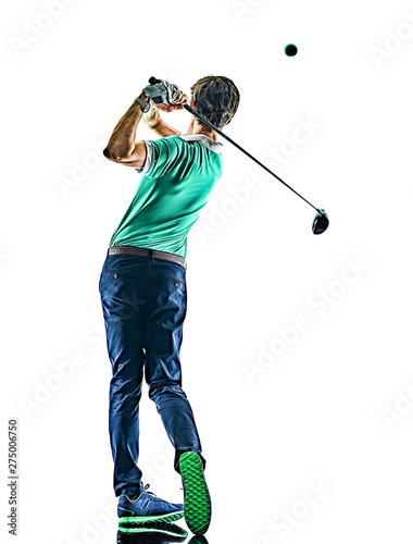 one young caucasian Man Golf golfer golfing isolated on white background