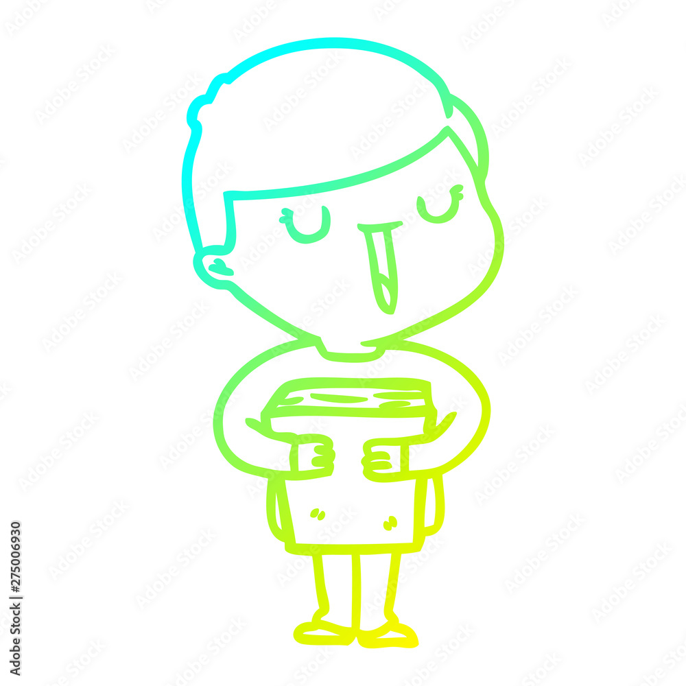 cold gradient line drawing cartoon happy boy talking about his book