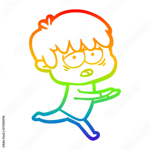 rainbow gradient line drawing cartoon exhausted boy