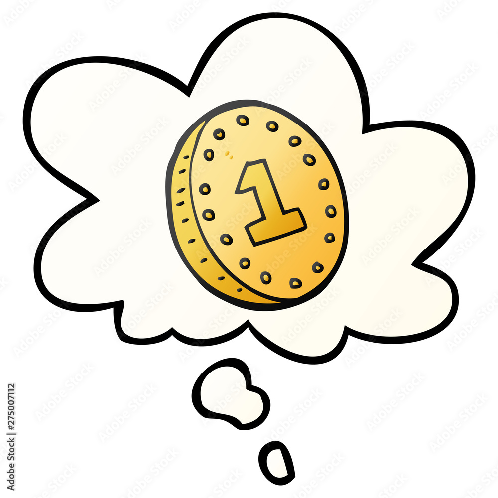 cartoon coin and thought bubble in smooth gradient style cartoon coin and thought bubble in smooth gradient style