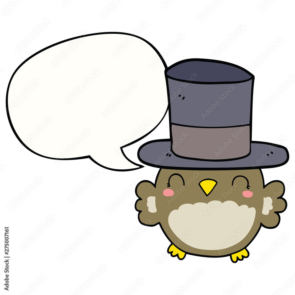 cartoon owl wearing top hat and speech bubble cartoon owl wearing top hat and speech bubble