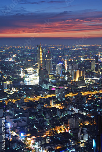 Bangkok  Thailand -April 16  2019  Night light in Bangkok Thailand from a roof top