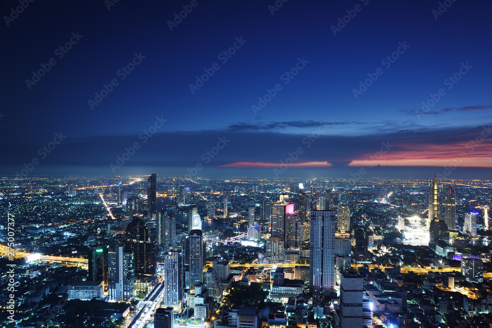 Bangkok, Thailand -April 16, 2019 :Night light in Bangkok Thailand from a roof top