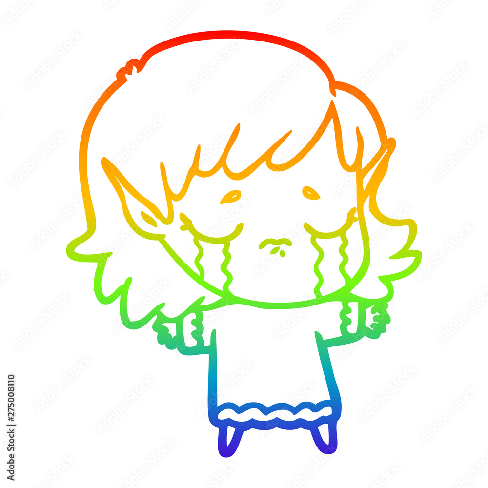 rainbow gradient line drawing cartoon crying elf girl rainbow gradient line drawing cartoon crying elf girl