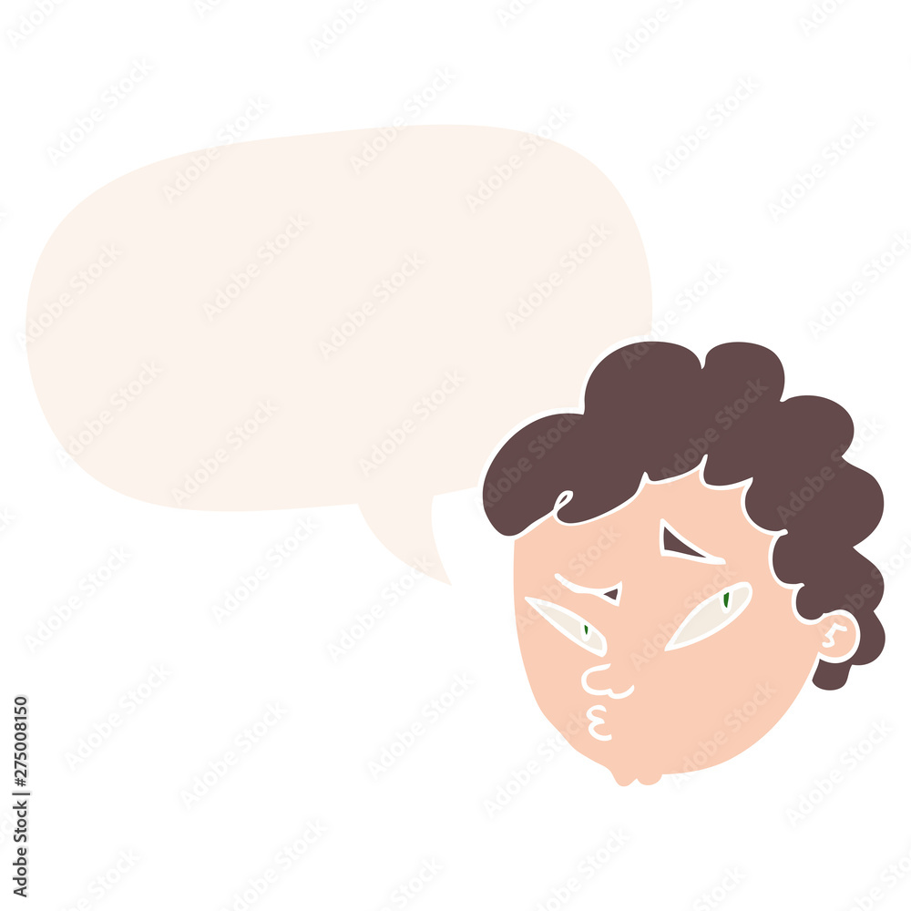 cartoon suspicious man and speech bubble in retro style