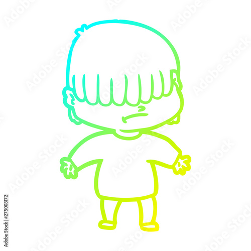 cold gradient line drawing cartoon boy with untidy hair