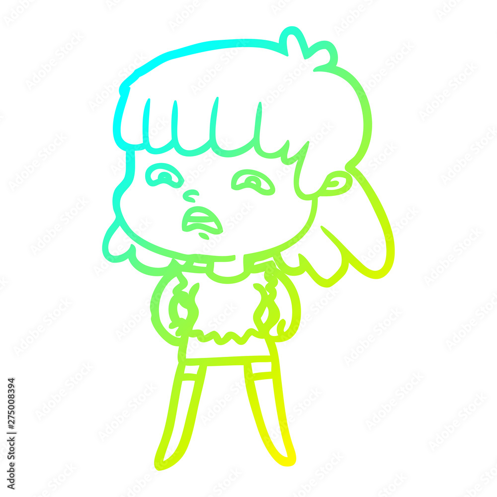 cold gradient line drawing cartoon worried woman cold gradient line drawing cartoon worried woman