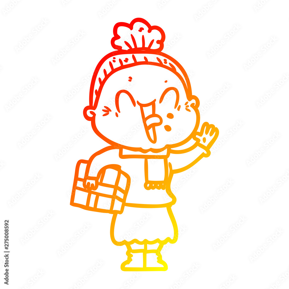 warm gradient line drawing cartoon happy old woman warm gradient line drawing cartoon happy old woman