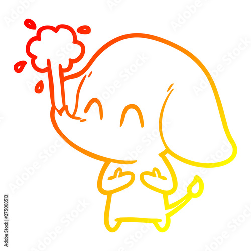 warm gradient line drawing cute cartoon elephant spouting water