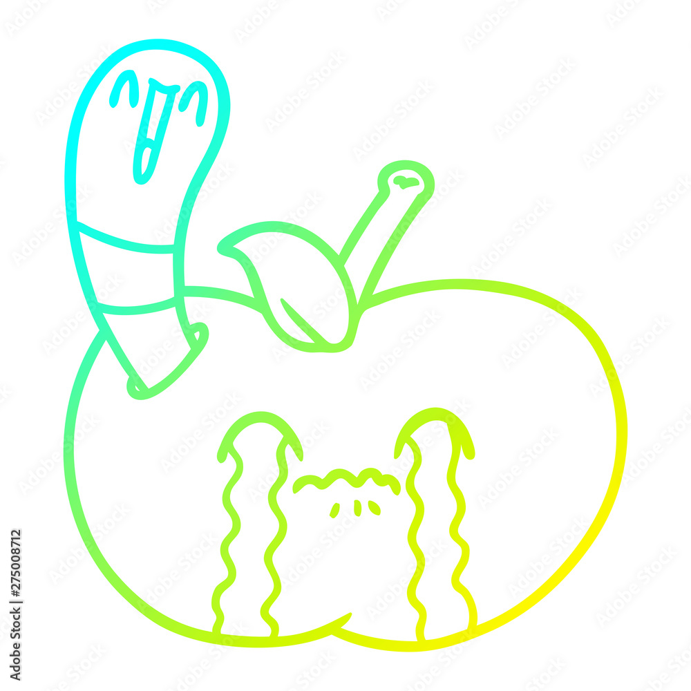Obraz premium cold gradient line drawing cartoon worm eating an apple