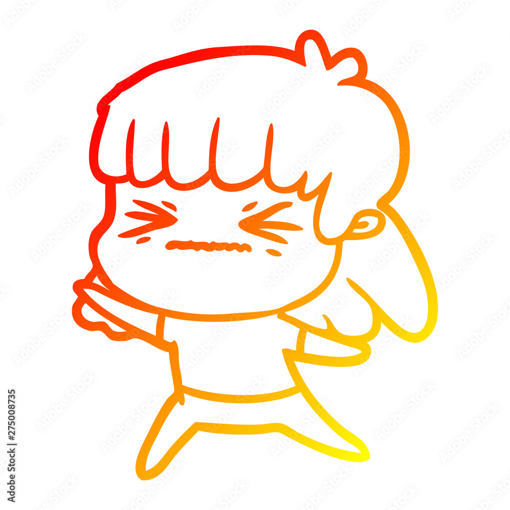 warm gradient line drawing cartoon angry girl warm gradient line drawing cartoon angry girl