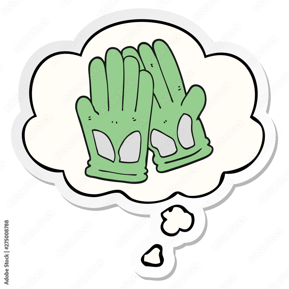 cartoon garden work gloves and thought bubble as a printed sticker cartoon garden work gloves and thought bubble as a printed sticker