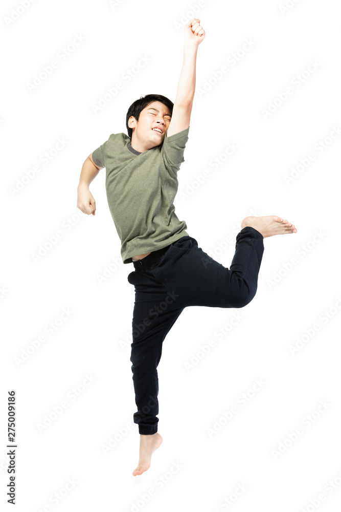 Portrait of happy little Asian child jumping isolated on white Portrait of happy little Asian child jumping isolated on white