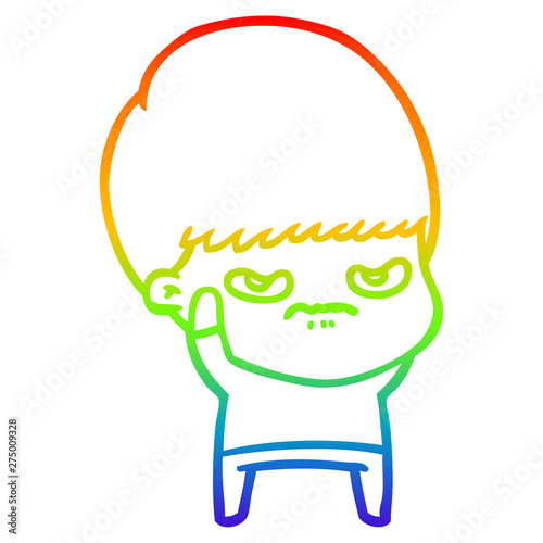 rainbow gradient line drawing annoyed cartoon boy