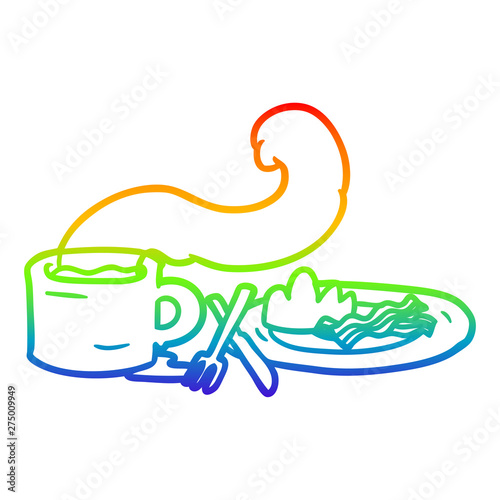 rainbow gradient line drawing breakfast of coffee and bacon