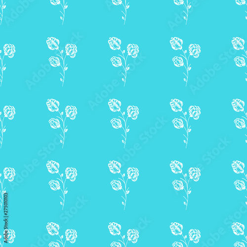 Seamless hand drawn pattern of abstract blackberry isolated on blue background. Vector floral illustration. Cute doodle modern isolated pop art elements. Outline