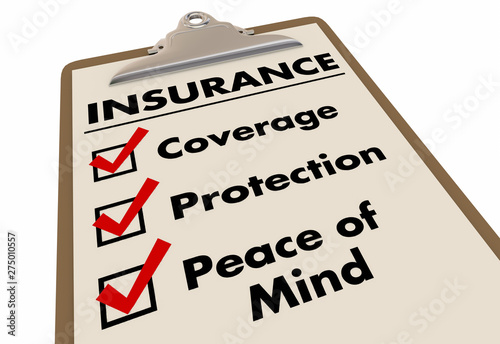 Insurance Policy Coverage Protection Checklist Words 3d Illustration