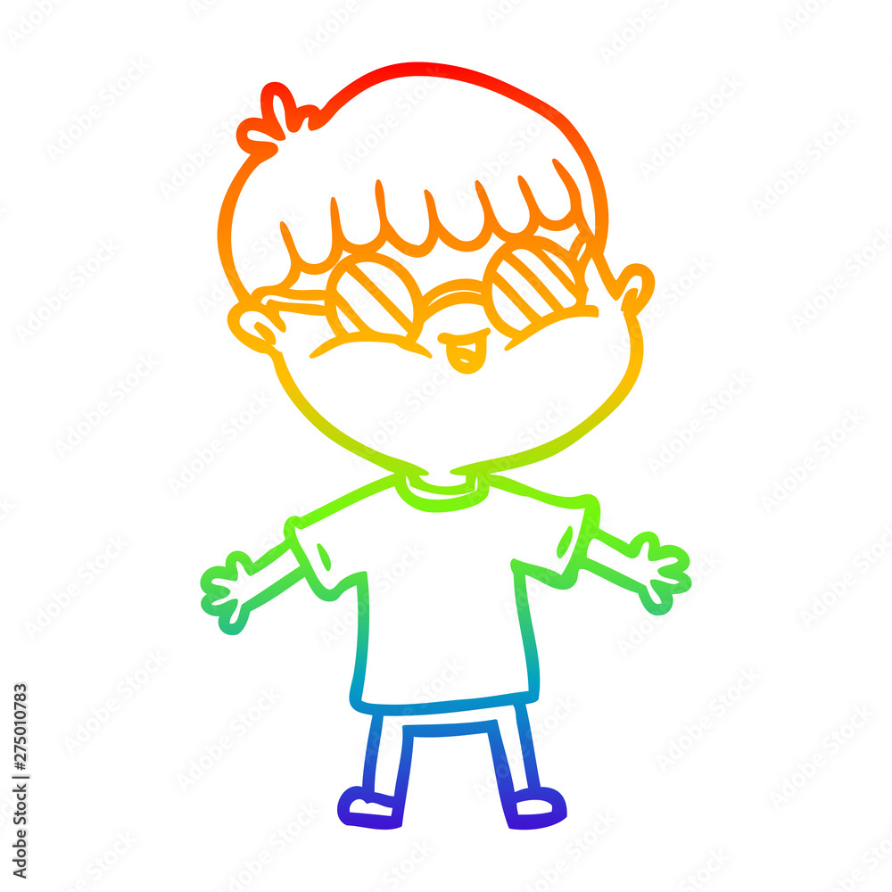 rainbow gradient line drawing cartoon boy wearing spectacles rainbow gradient line drawing cartoon boy wearing spectacles