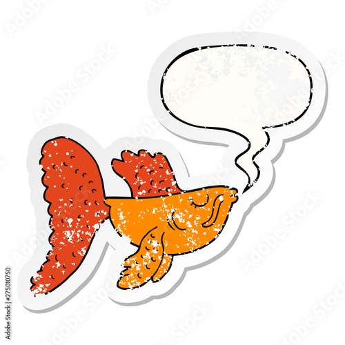 cartoon chinese fighting fish and speech bubble distressed sticker