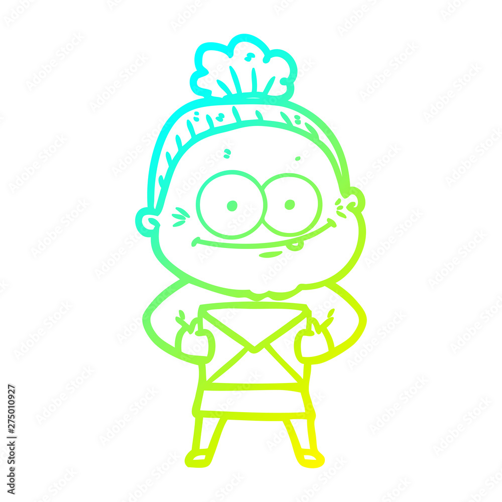 cold gradient line drawing cartoon happy old woman cold gradient line drawing cartoon happy old woman