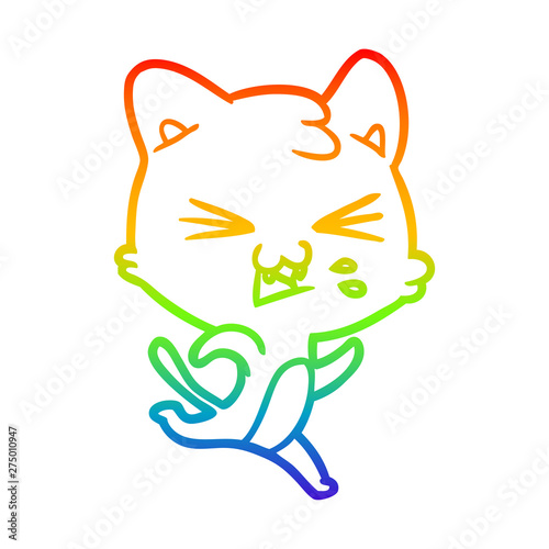 rainbow gradient line drawing cartoon cat hissing