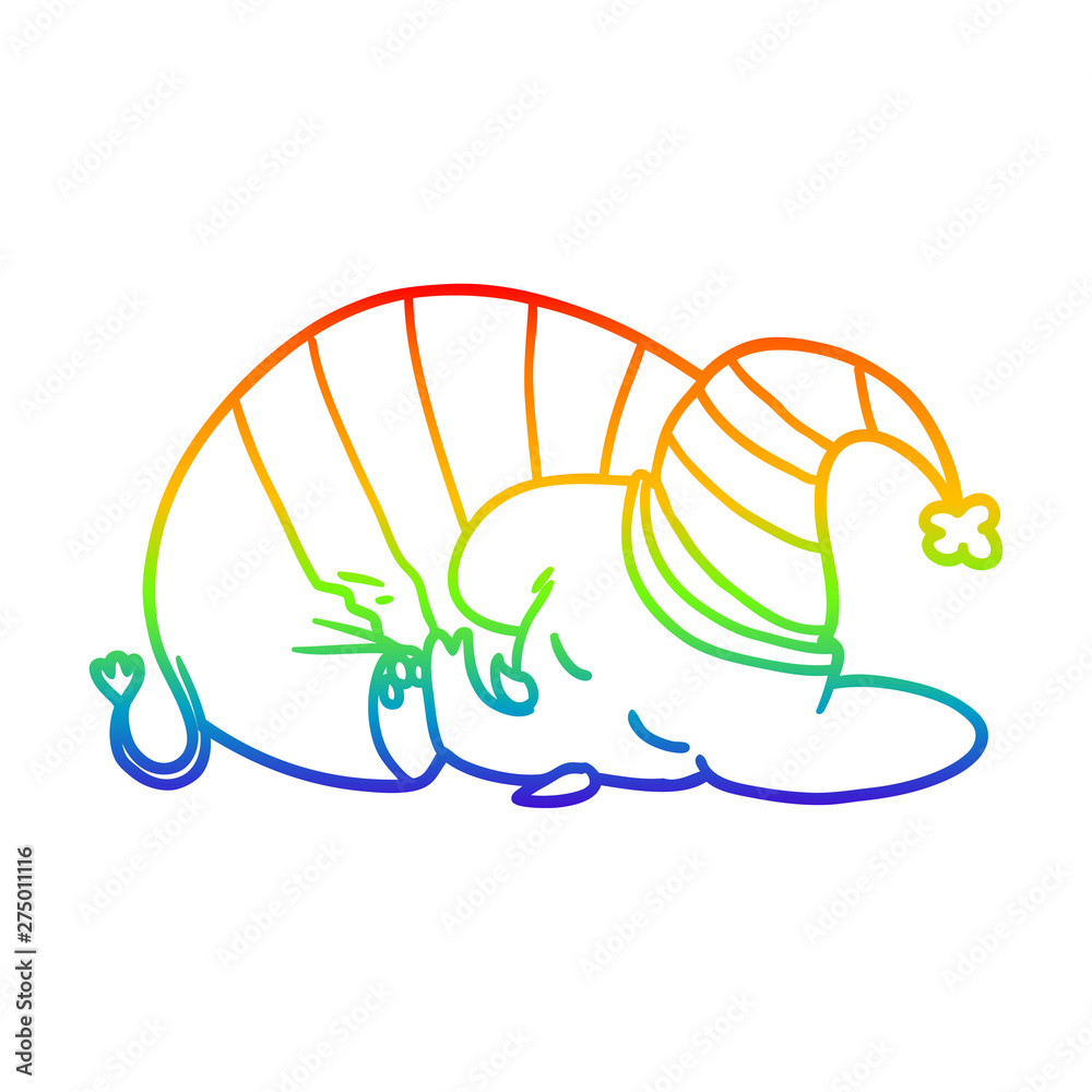 Obraz premium rainbow gradient line drawing cartoon sleeping elephant in pajamas